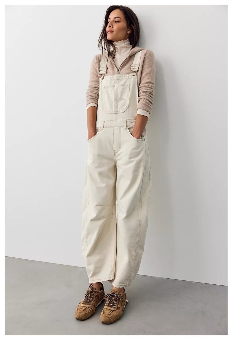 NEW Free People We The Free Good Luck Barrel Overalls IN MILK Size XS